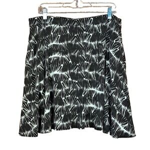 CYNTHIA ROWLEY Sz XL Black & White Tie Dye Look Flowy Swing Flare Skirt Pockets